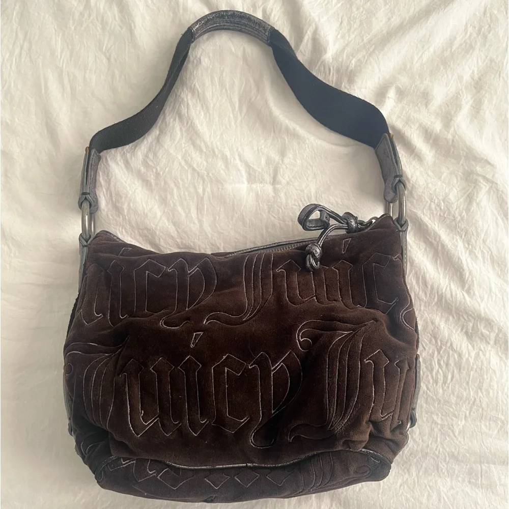 Juicy Couture Vintage McBling Black Purse Hobo Bag Handbag Velour Y2K - Picture 3 of 10
